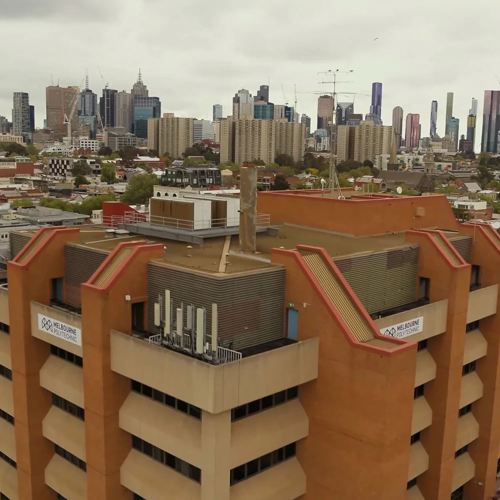 collingwood campus with Melbourne cityscape in background