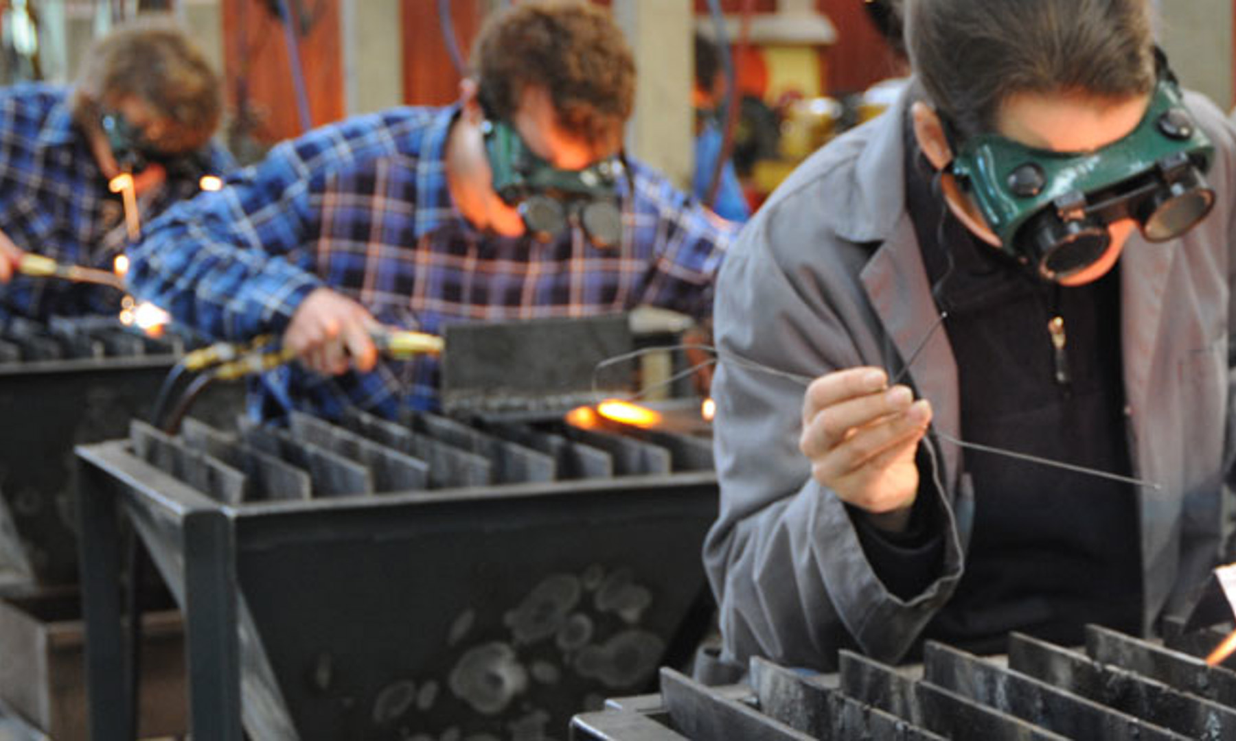 Engineering students welding