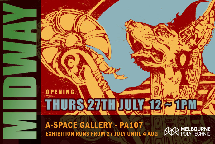 Midway show exhibition featuring artwork of Anubis